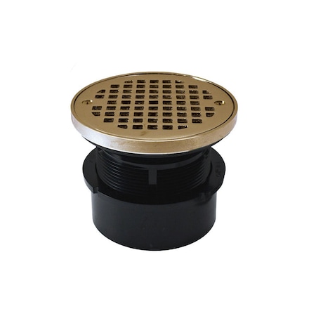 Jones Stephens 4in. ABS Hub Fit Drain Base with 3-1/2in. Plastic Spud and 5in. Nickel Bronze Strainer with Ring D53411